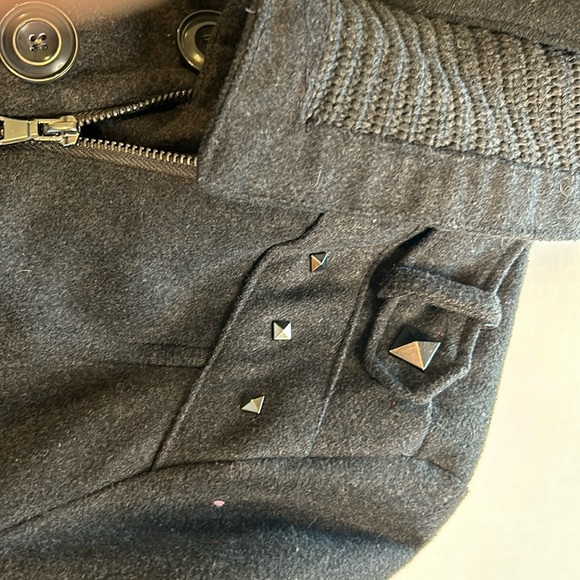 Outer Edge Black Wool Blend Peacoat Zip Closure Waist Buckle Studs. Size XL - Picture 5 of 14